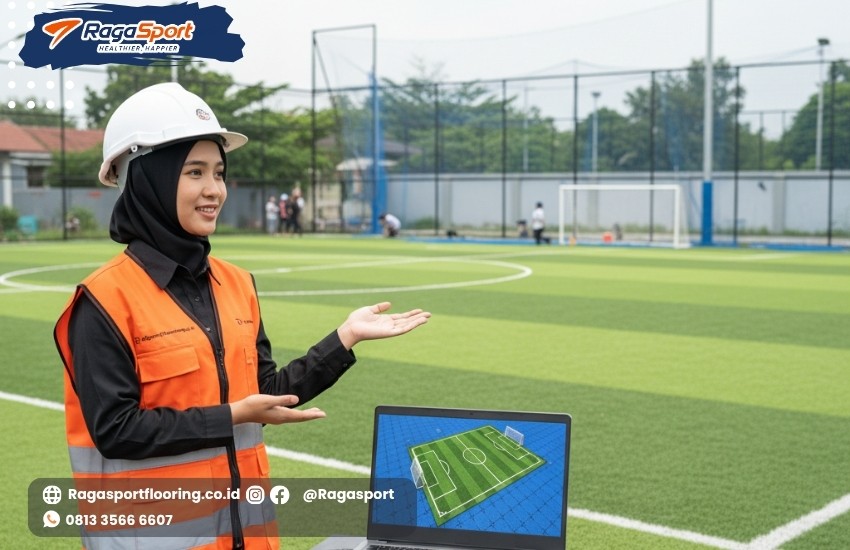estimasi waktu lapangan mini soccer, RagaSport, kontraktor lapangan mini soccer, biaya pembangunan lapangan mini soccer, rumput sintetis mini soccer, proyek lapangan olahraga, jadwal pengerjaan lapangan bola