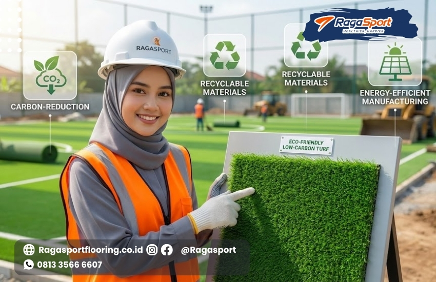Eco Friendly Turf, Green Sport Surface, Investasi Hijau Lapangan, Jejak Karbon Rendah, Kualitas Premium Carbon, Lapangan Masa Depan, Lapangan Ramah Lingkungan, Rumput Sintetis Berkelanjutan, Rumput Sintetis Low Carbon, Turf Minim Emisi, rumput sintetis, rumput sintetis low carbon