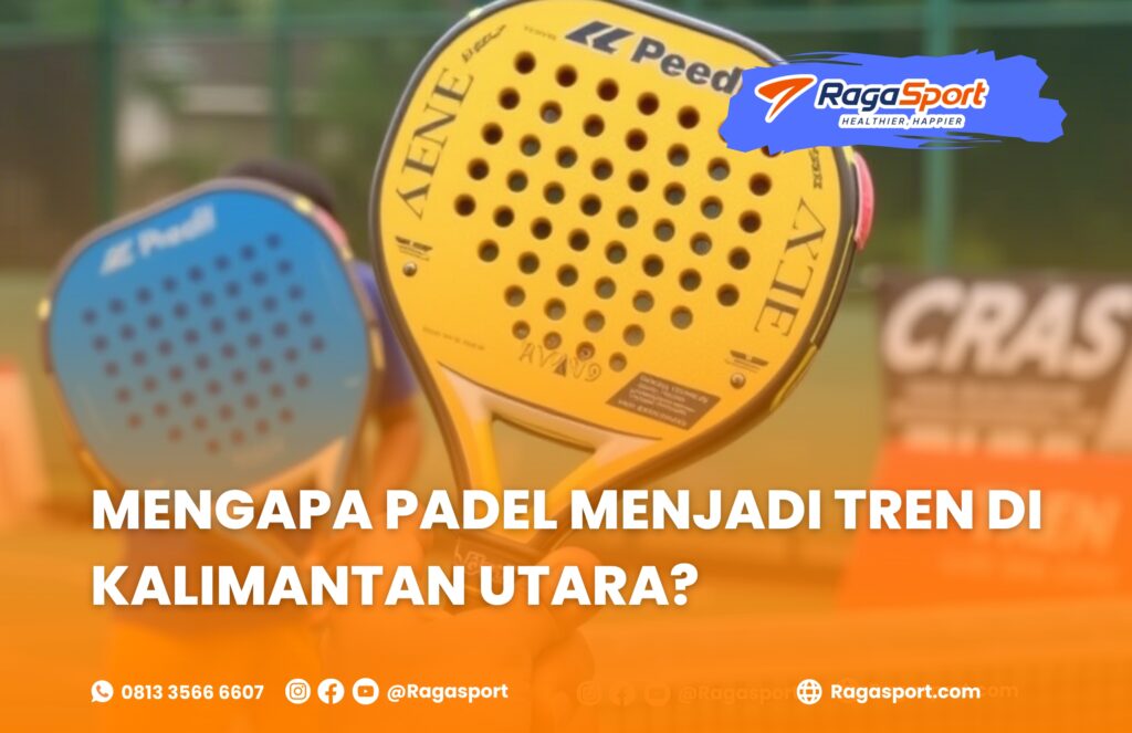 {Alt text: "Raket padel warna-warni dengan lubang kecil di kepala raket, menunjukkan alat utama dalam olahraga padel yang sedang menjadi tren di Kalimantan Utara."}
